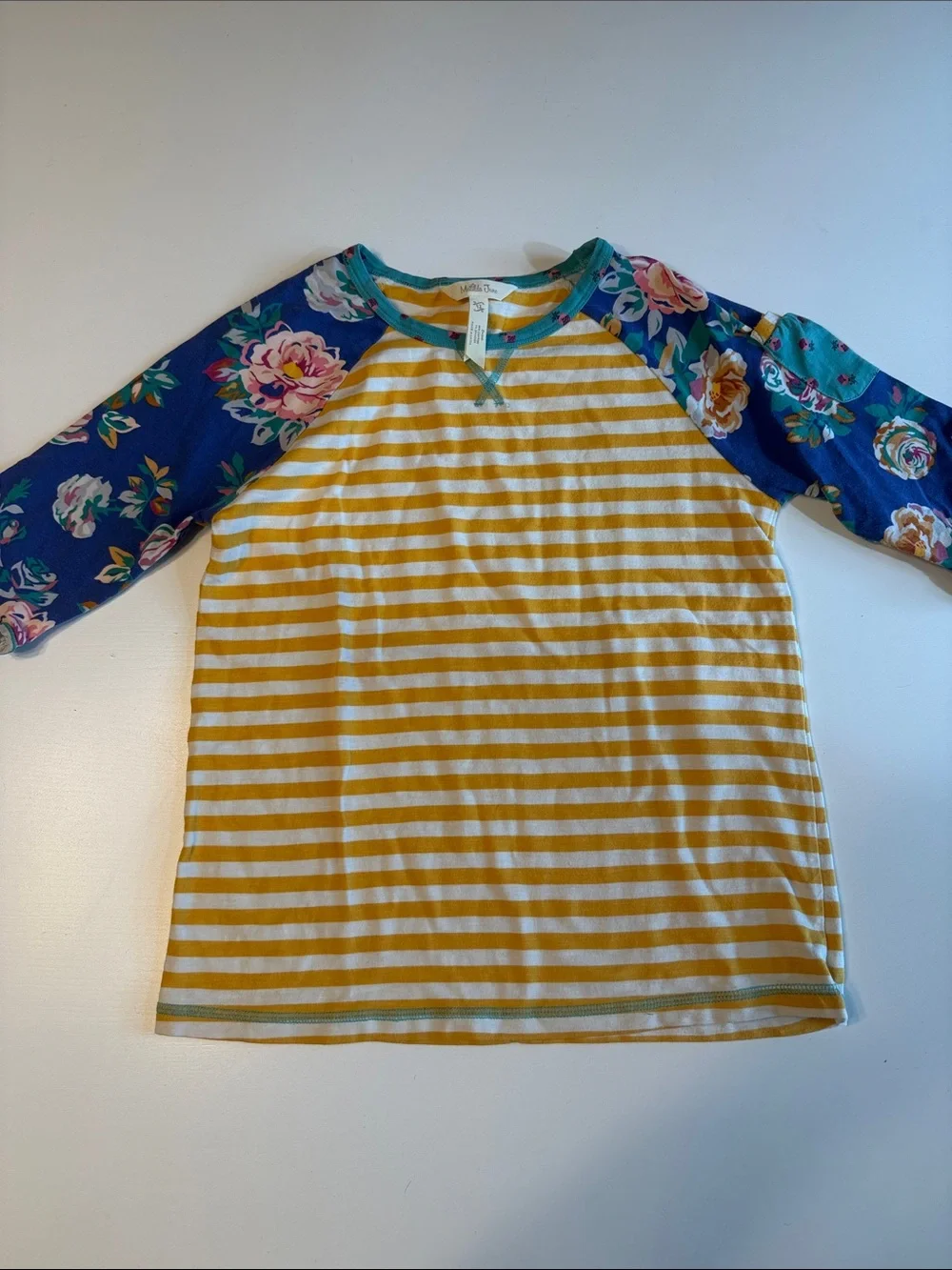 Matilda Jane Yellow Royal Blue Flor Striped Raglan Matching Leggings sz 12VGUC
